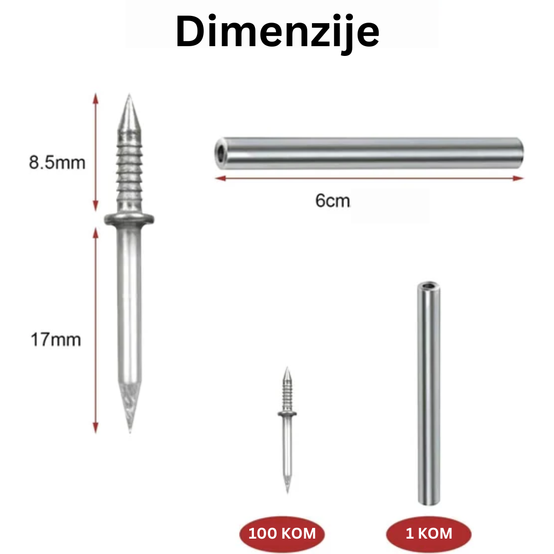 Dvosmjerni Nevidljivi Ekseri (Set od 100 komada + 1 Alat za Aplikaciju)